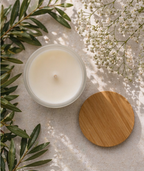 Brimstage Botanicals smooth candle top with natural wooden lid